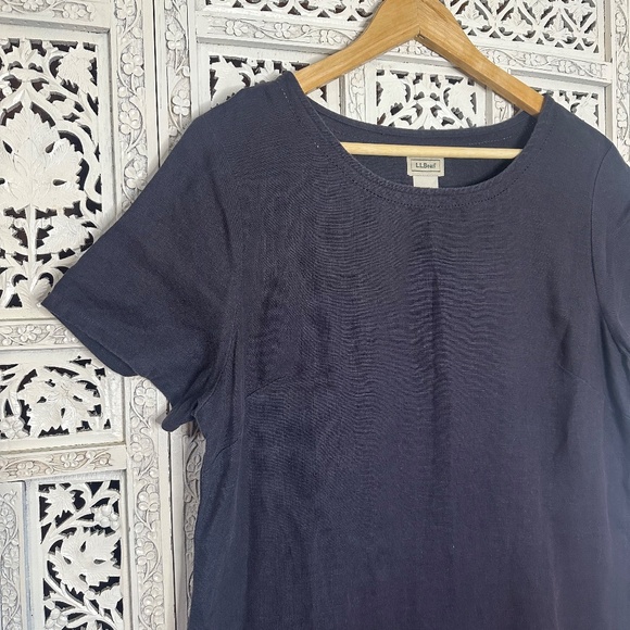 LL Bean 100% Linen Short Sleeve Knee Length Shift Dress Sz Large - Picture 2 of 6